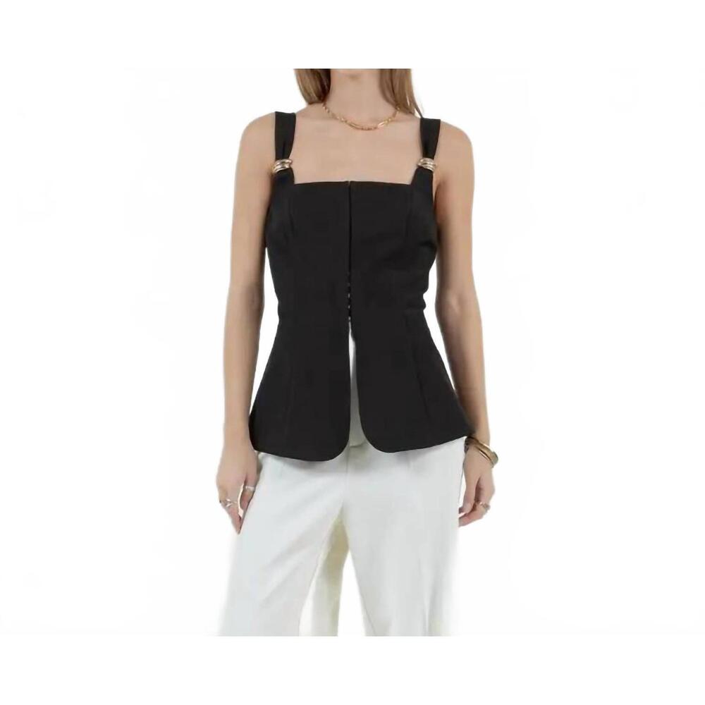 NEW WHITEROOM+CACTUS corset structured with metal trim detail top in black